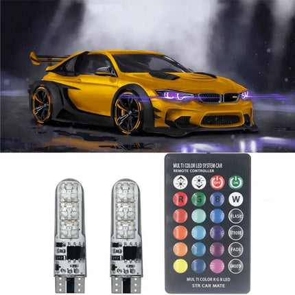1SET T10 W5w RGB LED Bulb 12SMD 5050 CANbus 194 168 Car With Remote