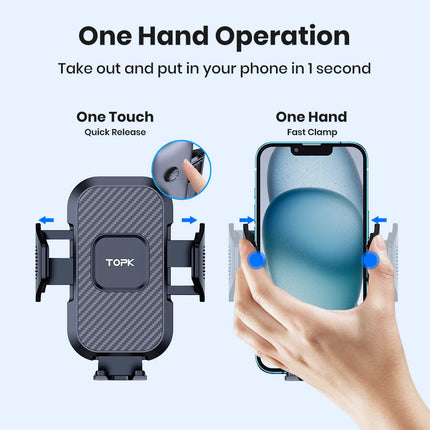 Car Phone Holder Mount,TOPK Upgrade Auto Locking Universal Phone Stand