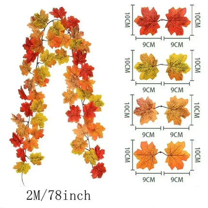 200CM Autumn Artificial Maple Leaf Wreath Fake Leaf Plant Vine Home