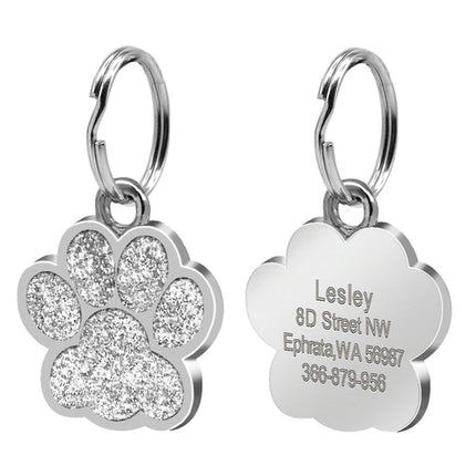 Personalized Dog Cat Tags Engraved Cat Dog Glitter Pendant Paw Print