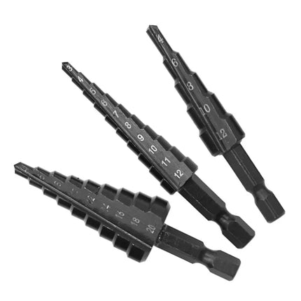 3pc Black Hexagonal Shank Straight Slot Ladder Drill Bit Reaming and
