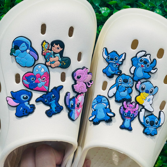 14-27pcs MINISO Stitch Cartoon Shoe Charms PVC DIY Shoes Decoration