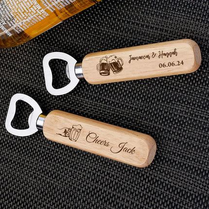 Personalized Bottle Opener Wedding Favour Gift for Him Engraved Wooden
