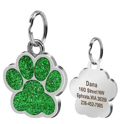 Personalized Dog Cat Tags Engraved Cat Dog Glitter Pendant Paw Print