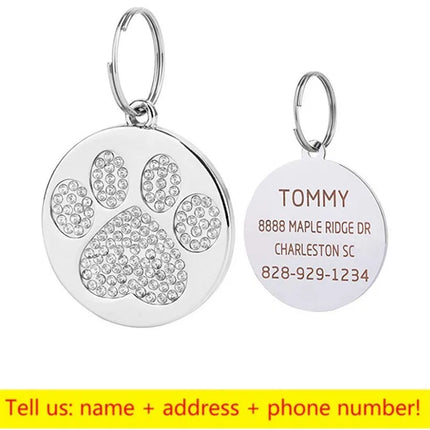 Stainless Steel Engraved Pet Name Collar Pendant ID Tags Personalized