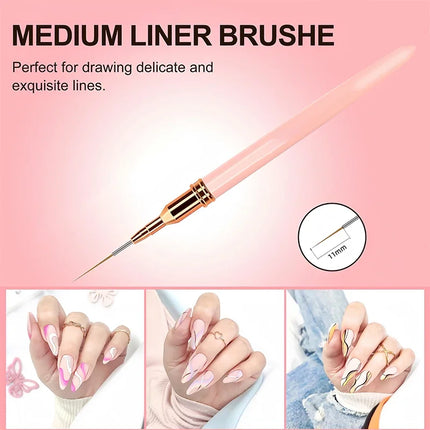 7/9/11/15/25mm Nail Liner Brush Set UV Gel Nail Brushes Kits 5pcs