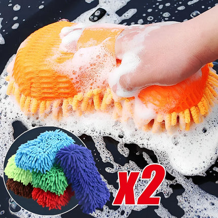 2Pcs Coral Car Washer Gloves Car Cleaning Sponge Care Detailing