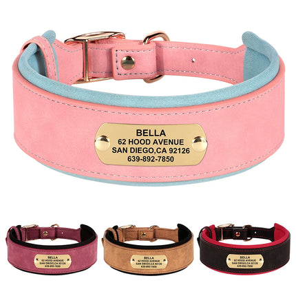 Customized Engraved Dog Collar Wide Leather Dog Collar Large Soft