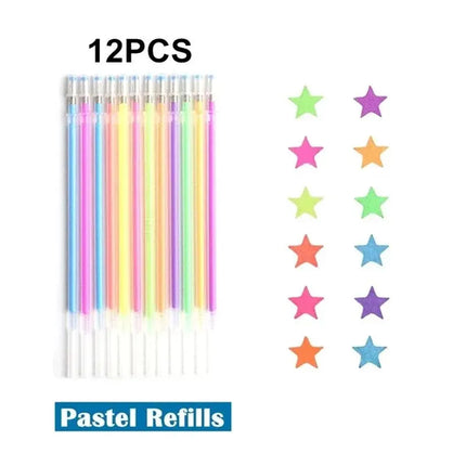 12Pcs Colors Gel Pens and Refills for School Office Coloring Book