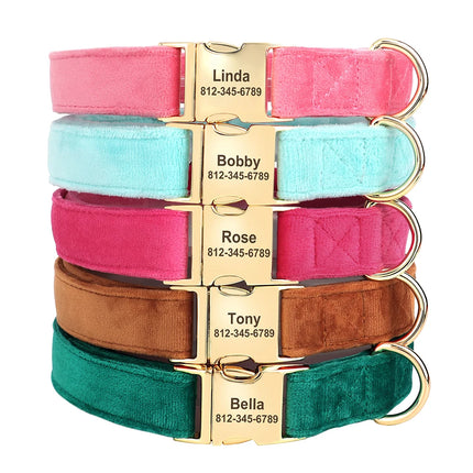 Personalized Velvet Dog Collar Super Soft Dogs ID Buckle Collars