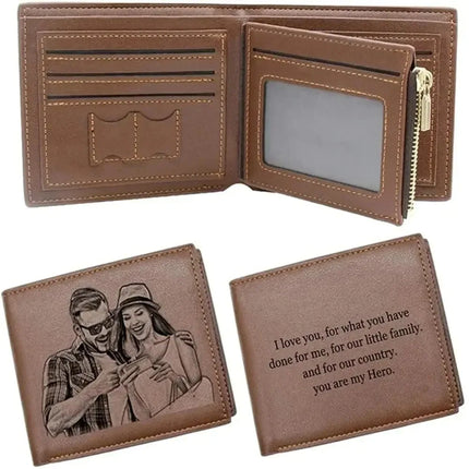 Personalized Picture Name Wallet Engraved Photo Short Purse Custom