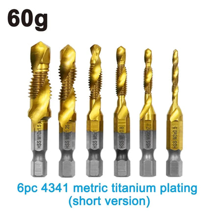 6pc High-speed Steel 4341 Titanium Plated Composite Tap Drill and Tap