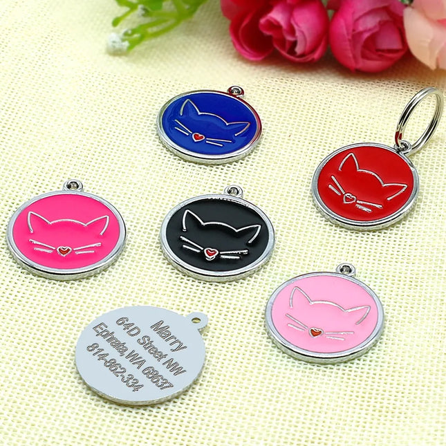 Cute Cat Tag Small Dog ID Tags Free Engraved Name Cats Kitten Name Tag