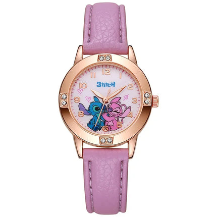 Disney Children's Watches Cute Cartoon Stitch Imitation Diamond Belt