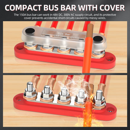 DaierTek Bus Bar 12V Power Distribution Block with Cover 5 x 1/4"