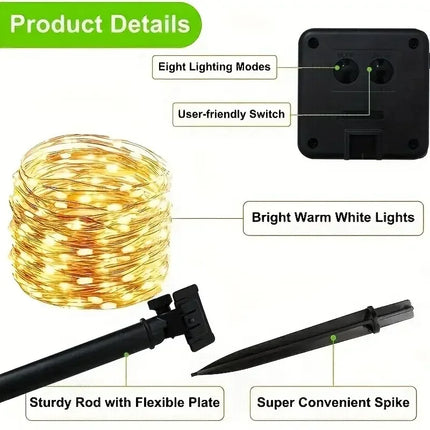 Fairy Lights Solar Garden Lights String Lights with 8 Modes Waterproof