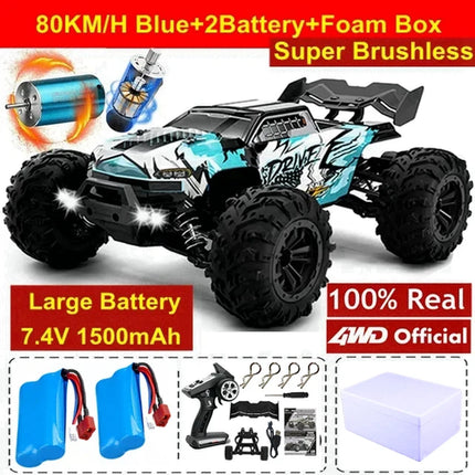 Super Brushless 80KM or 50KM/H 4WD RC Car With LED Remote Control Cars