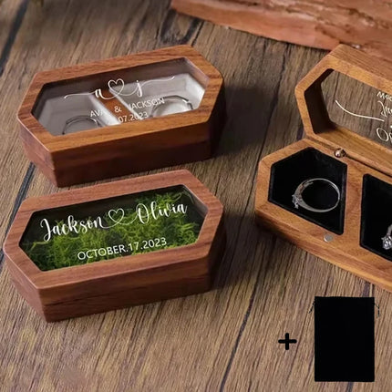 Free Custom Personalized Walnut Wooden Ring Box Engraved Engagement