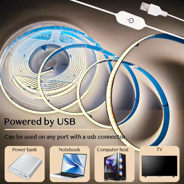 COB LED light bar warm white 5V USB, suitable for room TV wall mirror