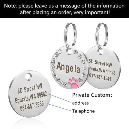 Stainless Steel Engraved Pet Name Collar Pendant ID Tags Personalized