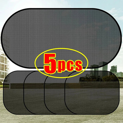 5PCS Car Window Sunshade Cover Sun UV Protection Auto Front Rear Black