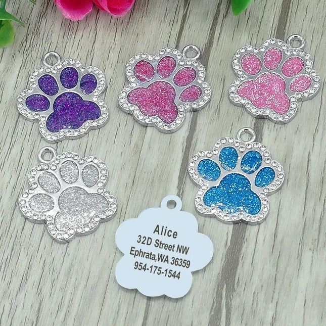 Personalized Dog Cat ID Tag Bling Rhinestone Puppy Kitten Name Tags