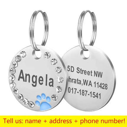 Stainless Steel Engraved Pet Name Collar Pendant ID Tags Personalized
