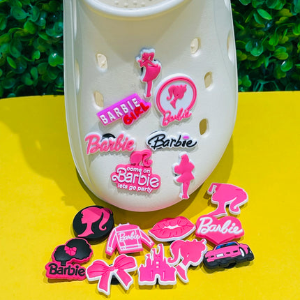 17PCS Cartoon Miniso Disney Barbie Girl Car Coat Bow Lips PVC Shoe