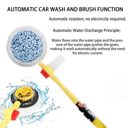 Auto Rotating Car Wash Brush Kit - 360° Spin Long Handle Pressure
