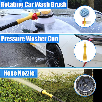 Auto Rotating Car Wash Brush Kit - 360° Spin Long Handle Pressure
