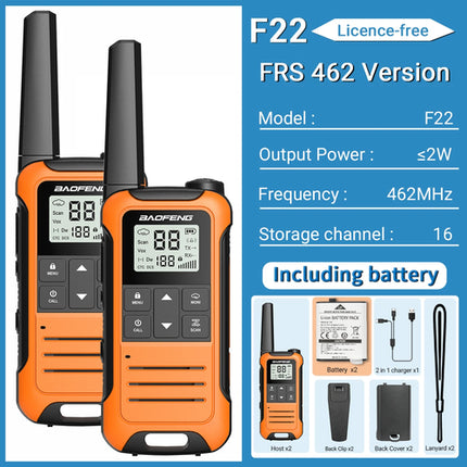 2pcs Baofeng F22 Mini Walkie Talkie PMR FRS Long Range Rechargable