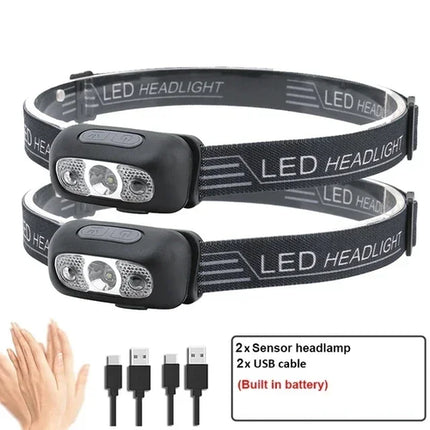 Strong Light Headlamp Portable LED Sensor Headlamp USB Rechargeable
