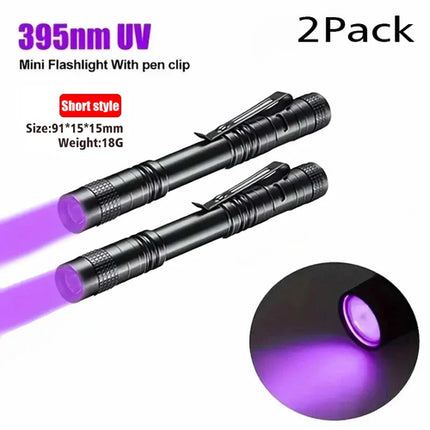 UV Flashlight 395nm Ultraviolet Torch With Pen Clip Portable AAA