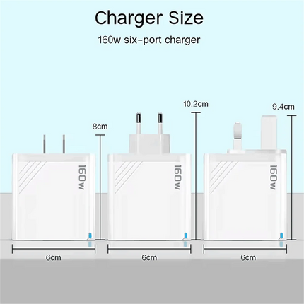160W Multi Ports USB Charger Type C Fast Charging EU/US Plug Wall