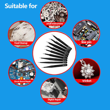 6pcs Precision Tweezers Set ESD Anti-Static Stainless Steel Tweezers