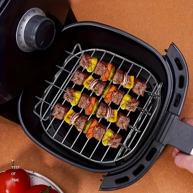 1set Stainless Steel Air Fryer Rack With 4 Roast Meat Picks Grill Air