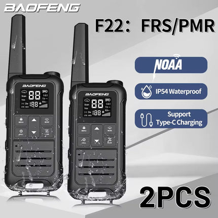 2PCS Baofeng F22 PMR FRS Mini Walkie Talkie Waterproof Type-C