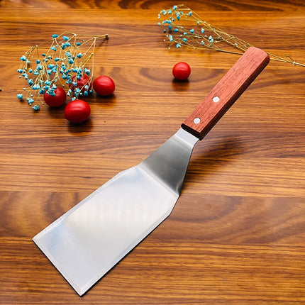 Stainless Steel Square Head Steak Cooking Spatula Wood Handle Pizza