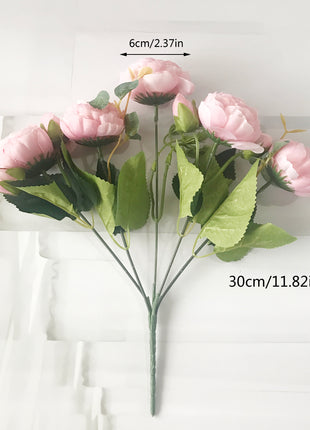 30cm Rose Pink Silk Peony Artificial Flowers Bouquet 5 Big Head And 4