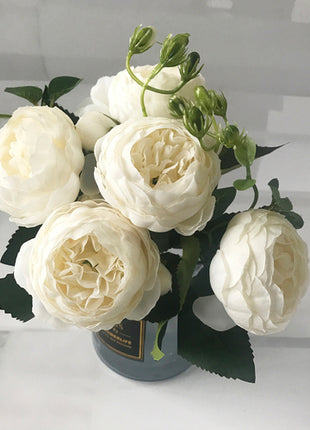 30cm Rose Pink Silk Peony Artificial Flowers Bouquet 5 Big Head And 4