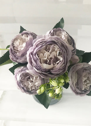 30cm Rose Pink Silk Peony Artificial Flowers Bouquet 5 Big Head And 4