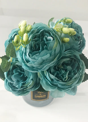 30cm Rose Pink Silk Peony Artificial Flowers Bouquet 5 Big Head And 4