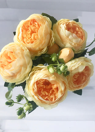 30cm Rose Pink Silk Peony Artificial Flowers Bouquet 5 Big Head And 4