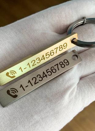 Custom Phone Number Logo Name Keychain Women Men Car Key Ring Laser