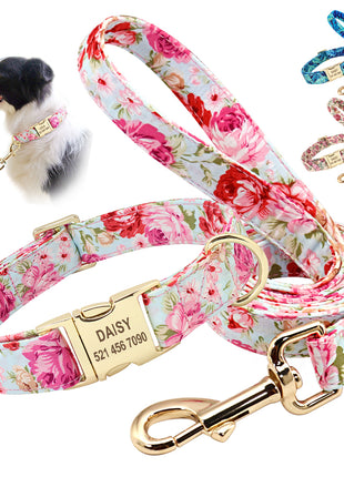 Personalized Printed Dog Collar Leash Set Customized Nylon Pet Collar
