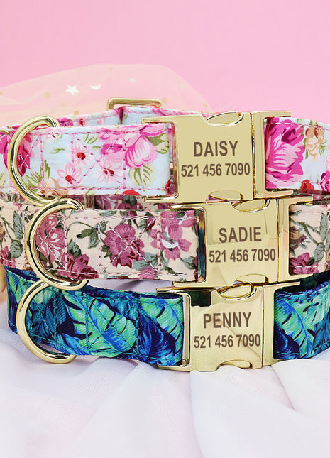 Personalized Printed Dog Collar Leash Set Customized Nylon Pet Collar