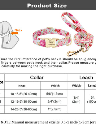 Personalized Printed Dog Collar Leash Set Customized Nylon Pet Collar