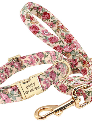 Personalized Printed Dog Collar Leash Set Customized Nylon Pet Collar