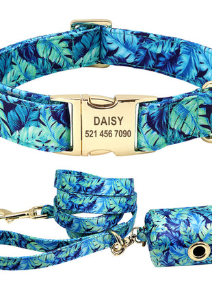 Personalized Printed Dog Collar Leash Set Customized Nylon Pet Collar