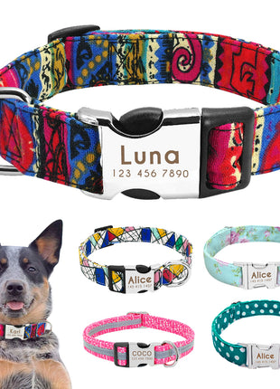 Nylon Dog Collar Personalized Pet Collar Engraved ID Tag Nameplate